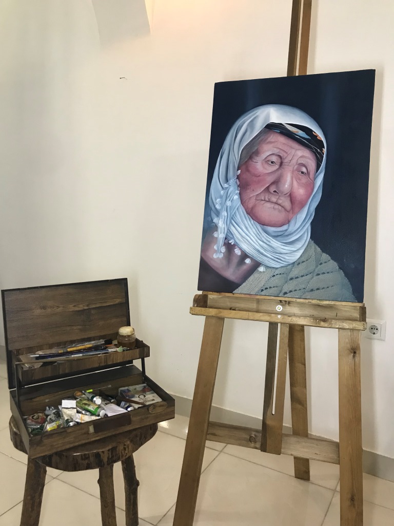 تابلو نقاشی رنگ روغن پیرزن چشم انتظار