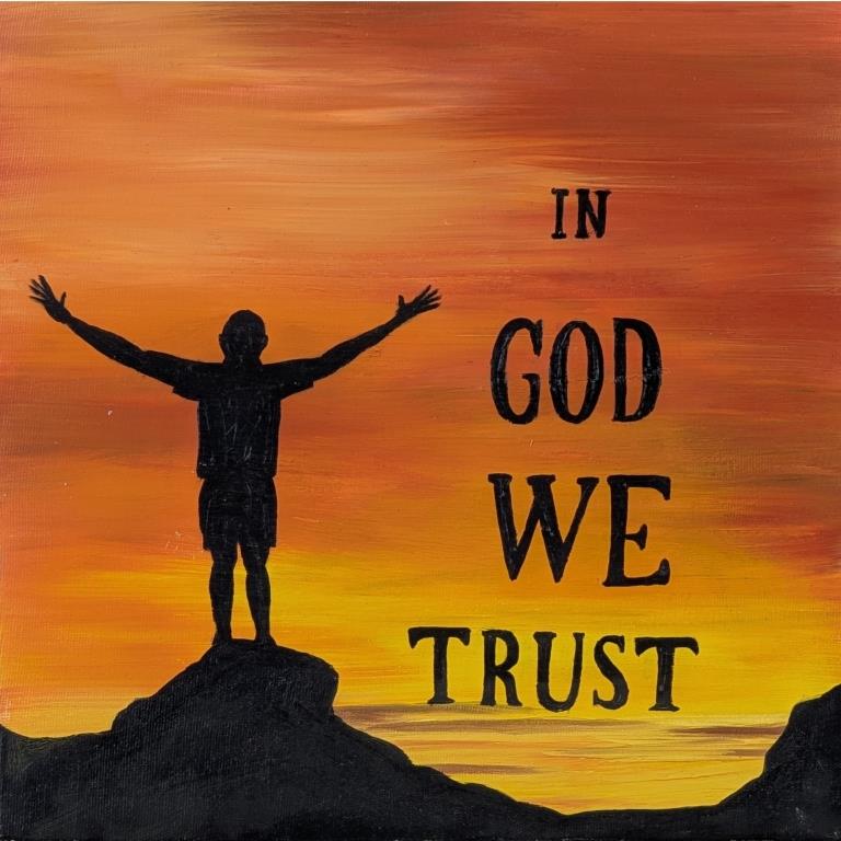 تابلو نقاشی رنگ روغن IN GOD WE TRUST ما به خدا اعتماد داریم